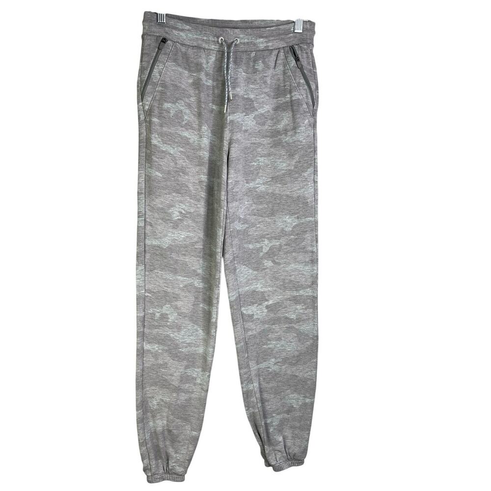Athleta Girl Warm Up Jogger 14 Heather Gray Camo Drawstring Sweatpant Zip Pocket